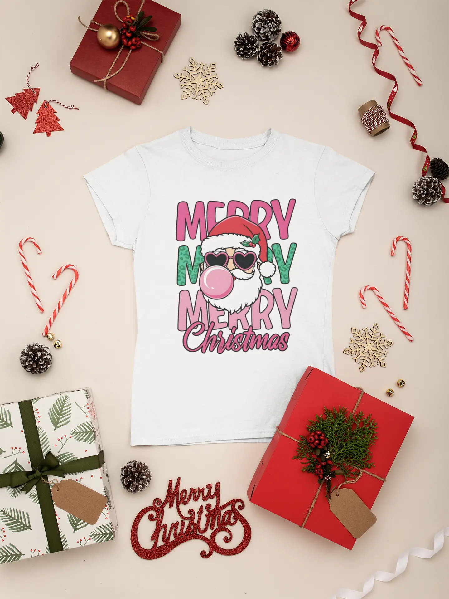 Коледна тениска „Merry Christmas Bubble Santa“