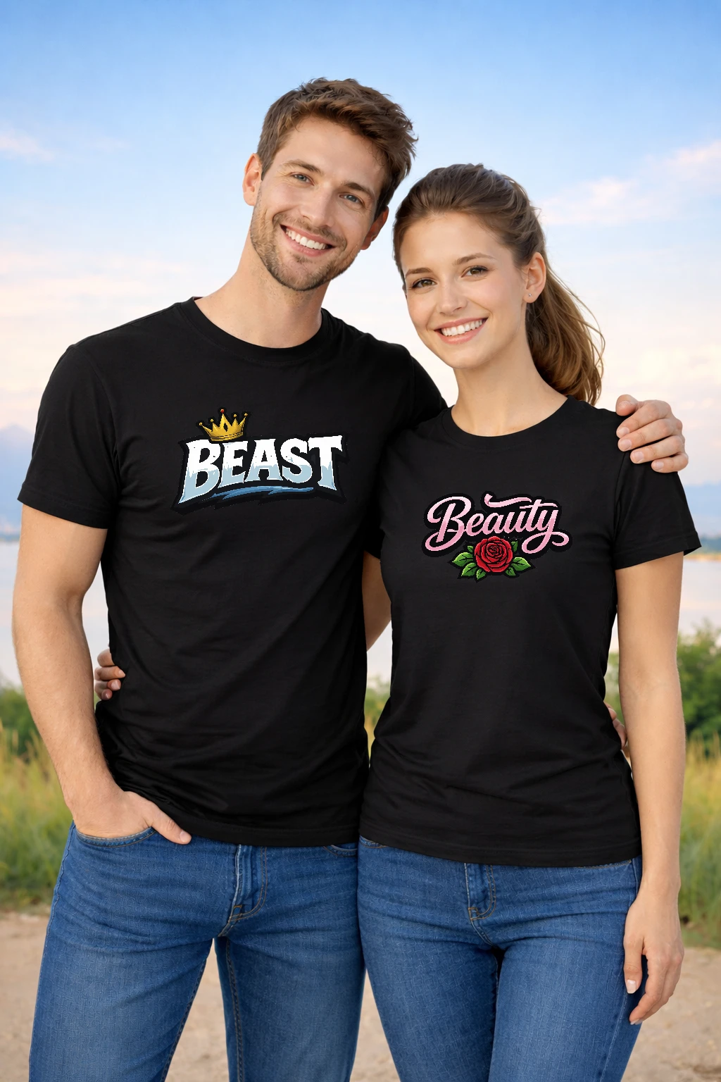 Комплект тениски за двойки Beast и Beauty