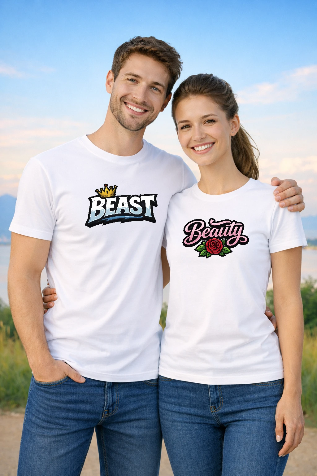 Комплект тениски за двойки Beast и Beauty