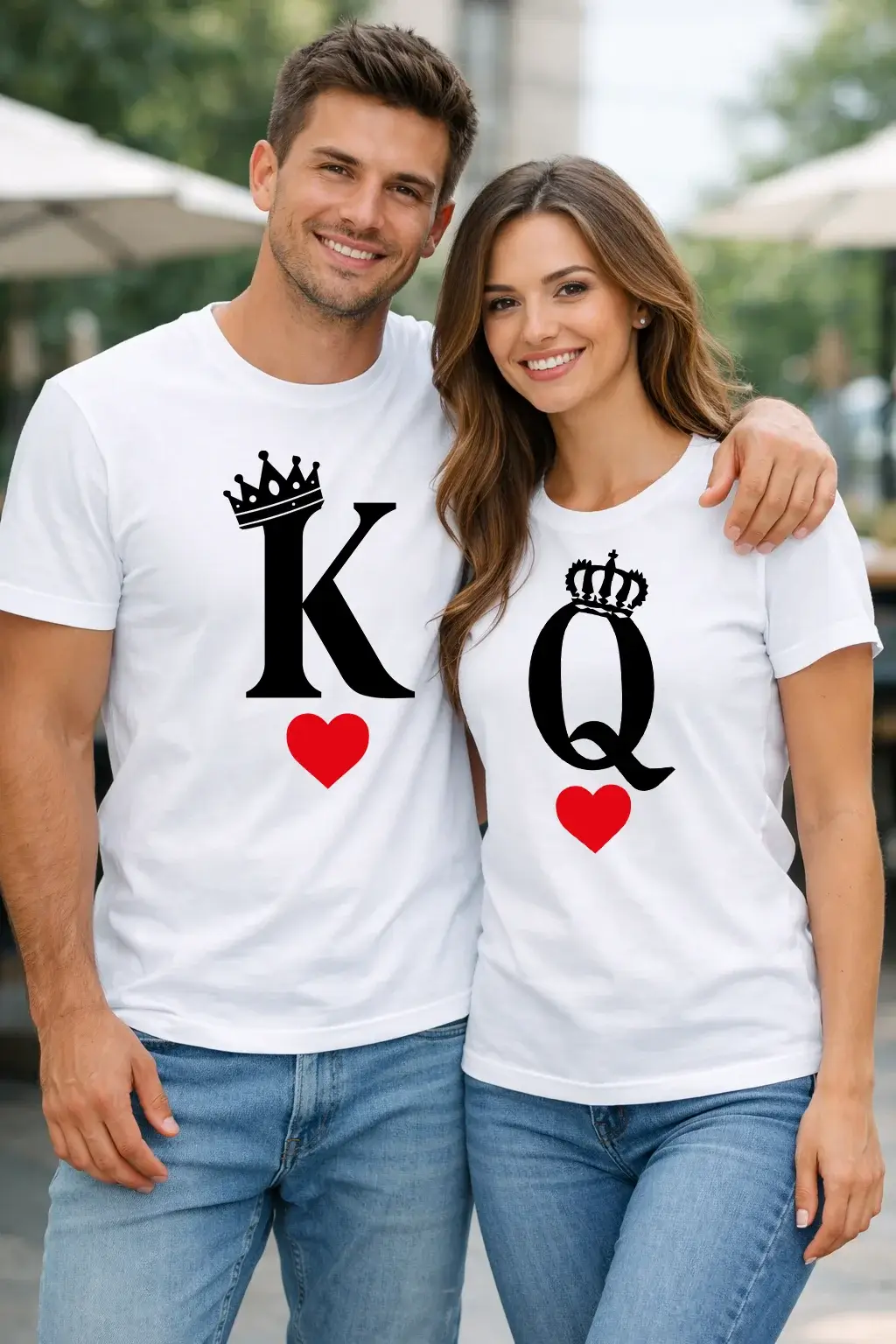 Тениски за двойки K и Q с корона | 100% памук