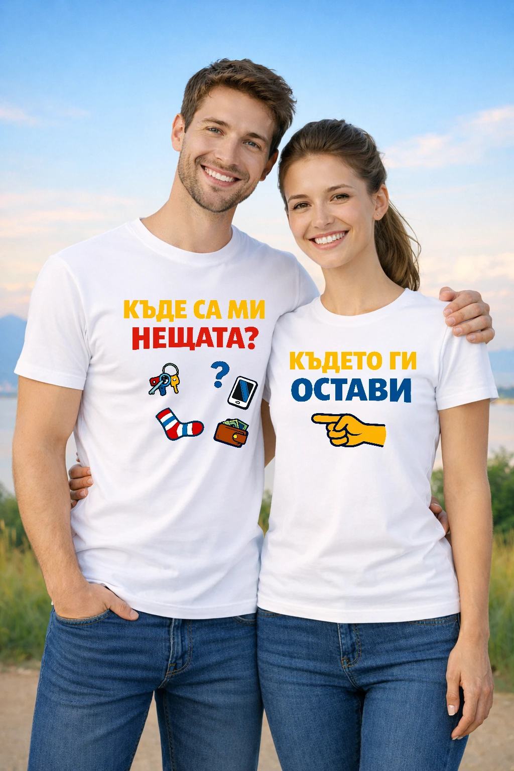 Забавни тениски за двойки – Къде са ми нещата / Където ги остави