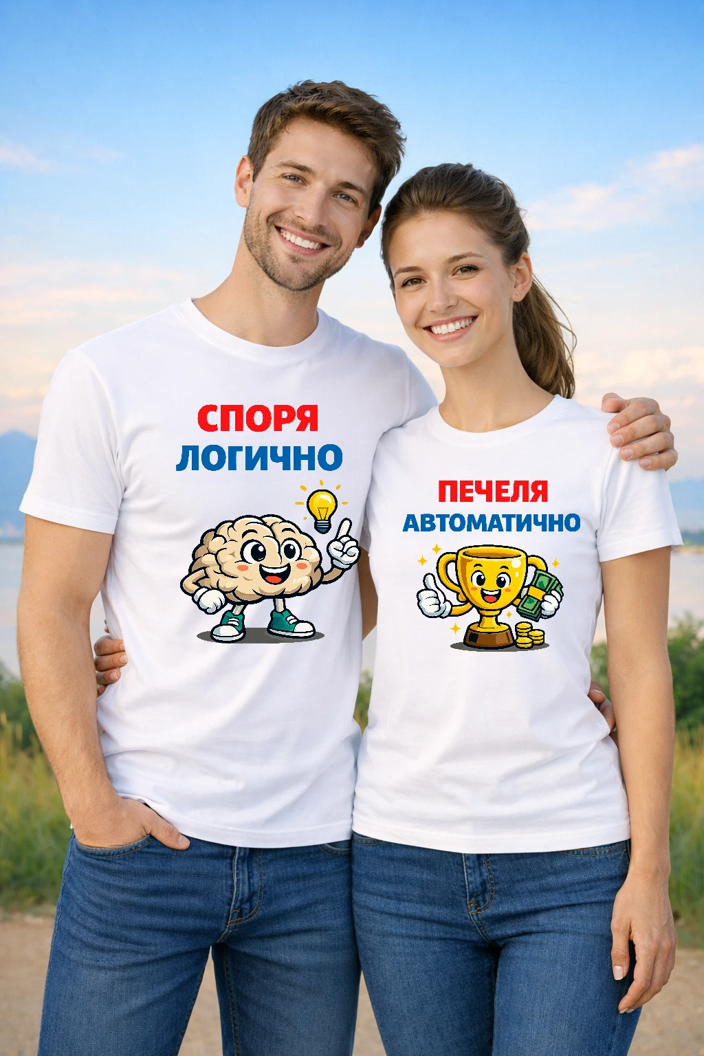 Забавни тениски за двойки – Споря логично, Печеля автоматично