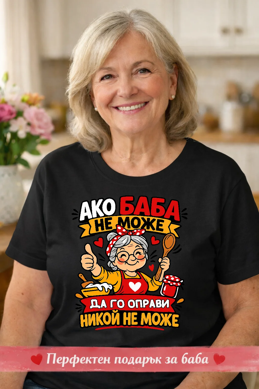 Тениска с надпис Ако баба не може 1 – перфектен подарък за баба