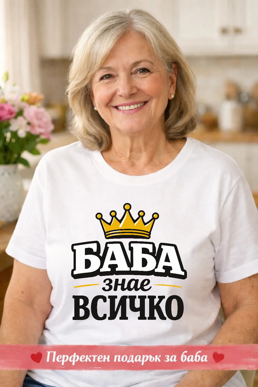 Тениска с надпис “Баба знае всичко” – подарък за баба
