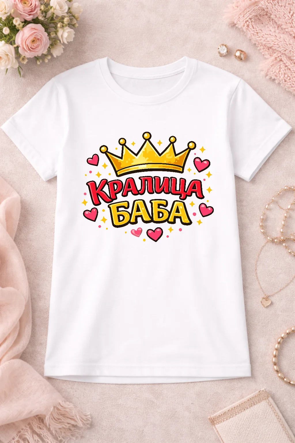 Тениска с надпис “Кралица баба и корона”