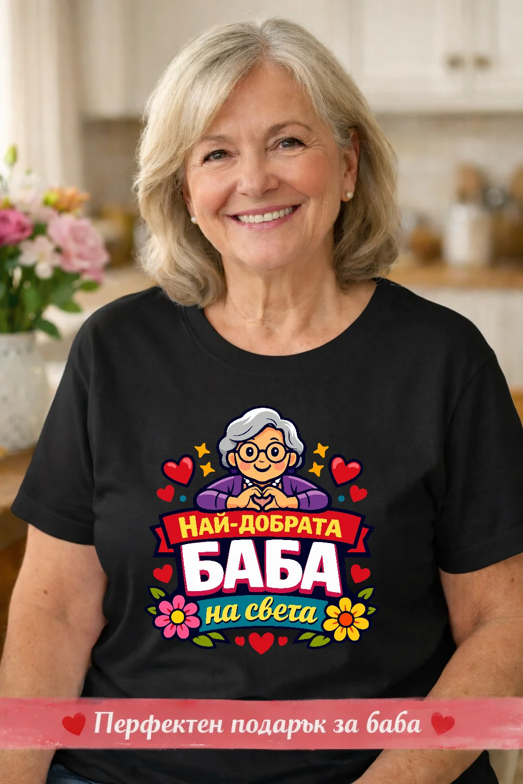 Тениска с надпис “Най-добрата баба на света”