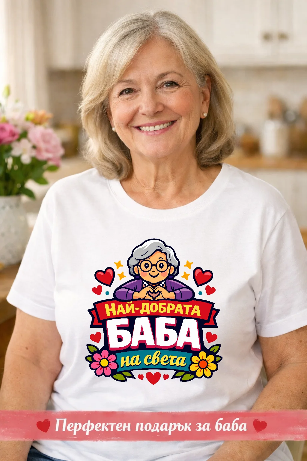 Тениска с надпис “Най-добрата баба на света”