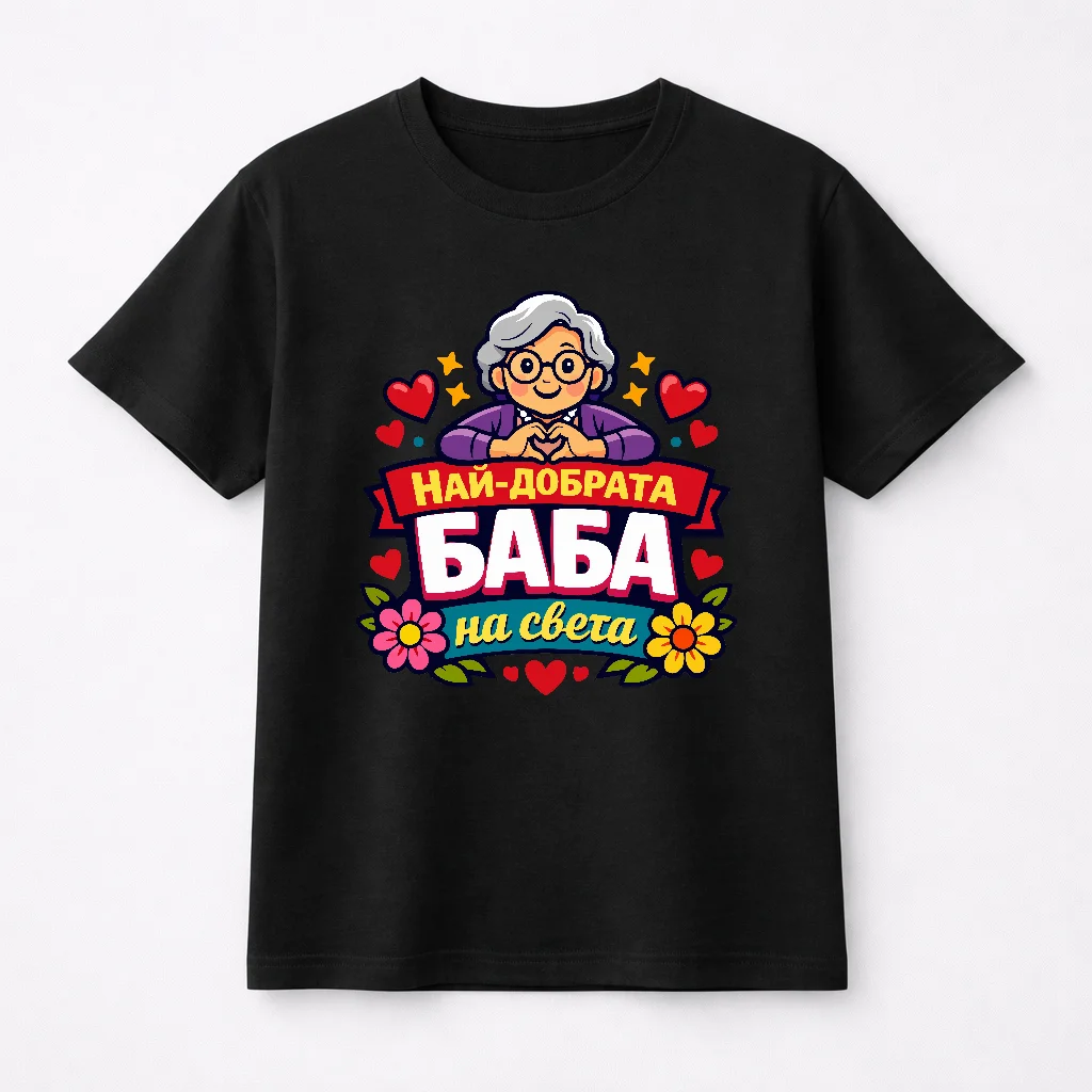 Тениска с надпис “Най-добрата баба на света”