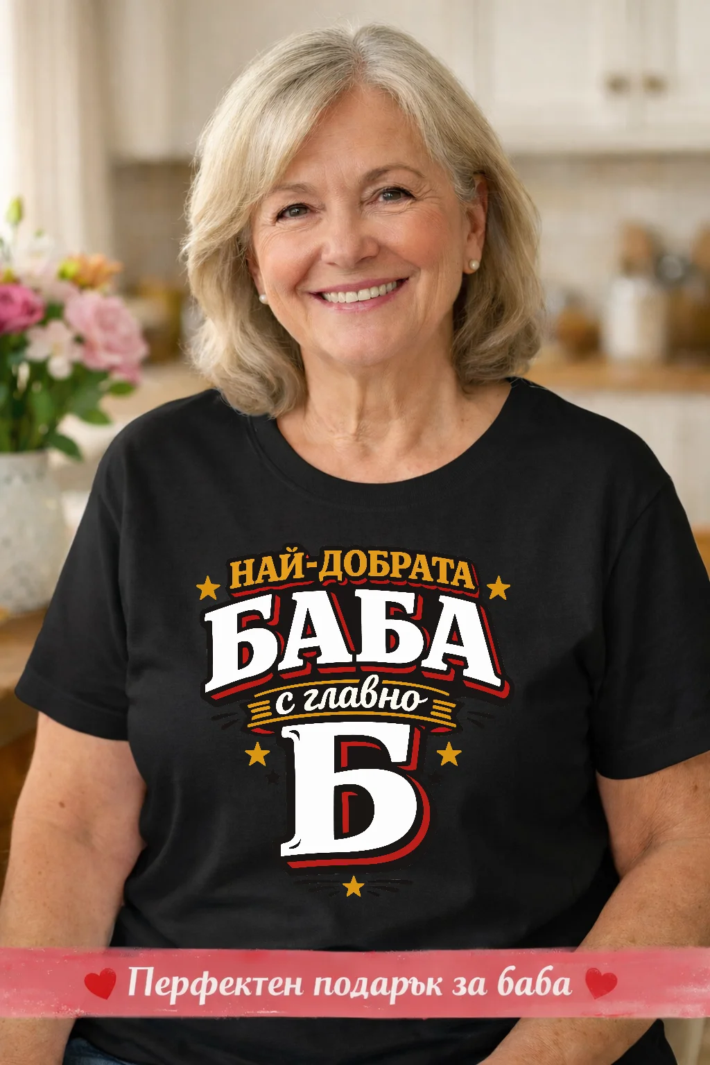 Тениска с надпис “Най-добрата баба с главно Б” 1