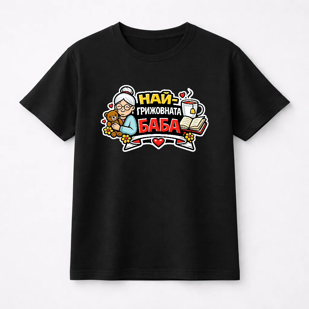 Тениска с надпис “Най-грижовната баба” – подарък за баба