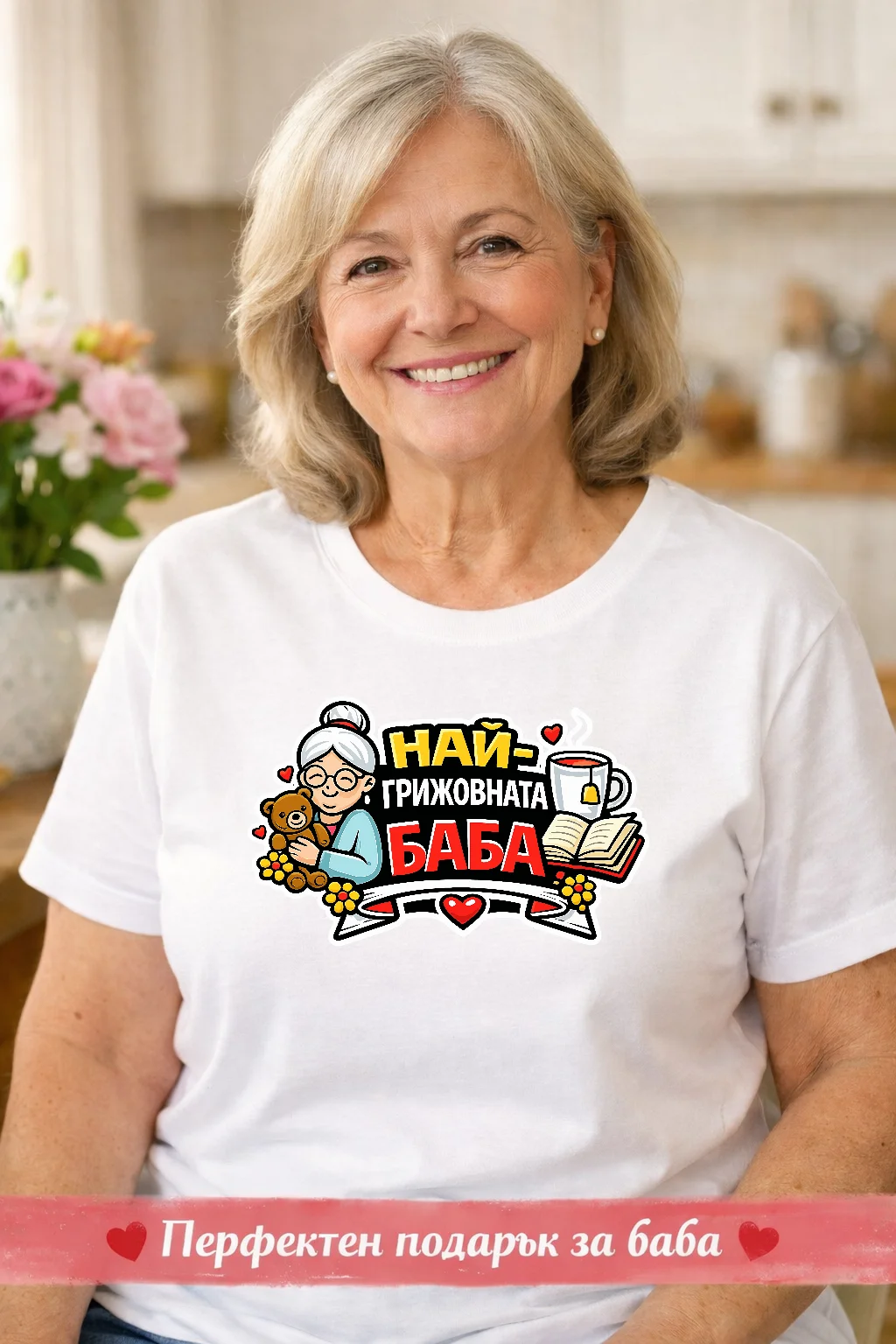 Тениска с надпис “Най-грижовната баба” – подарък за баба