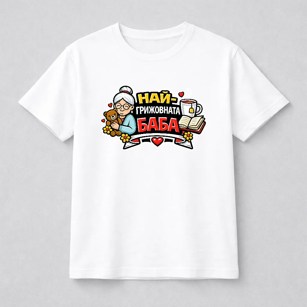 Тениска с надпис “Най-грижовната баба” – подарък за баба