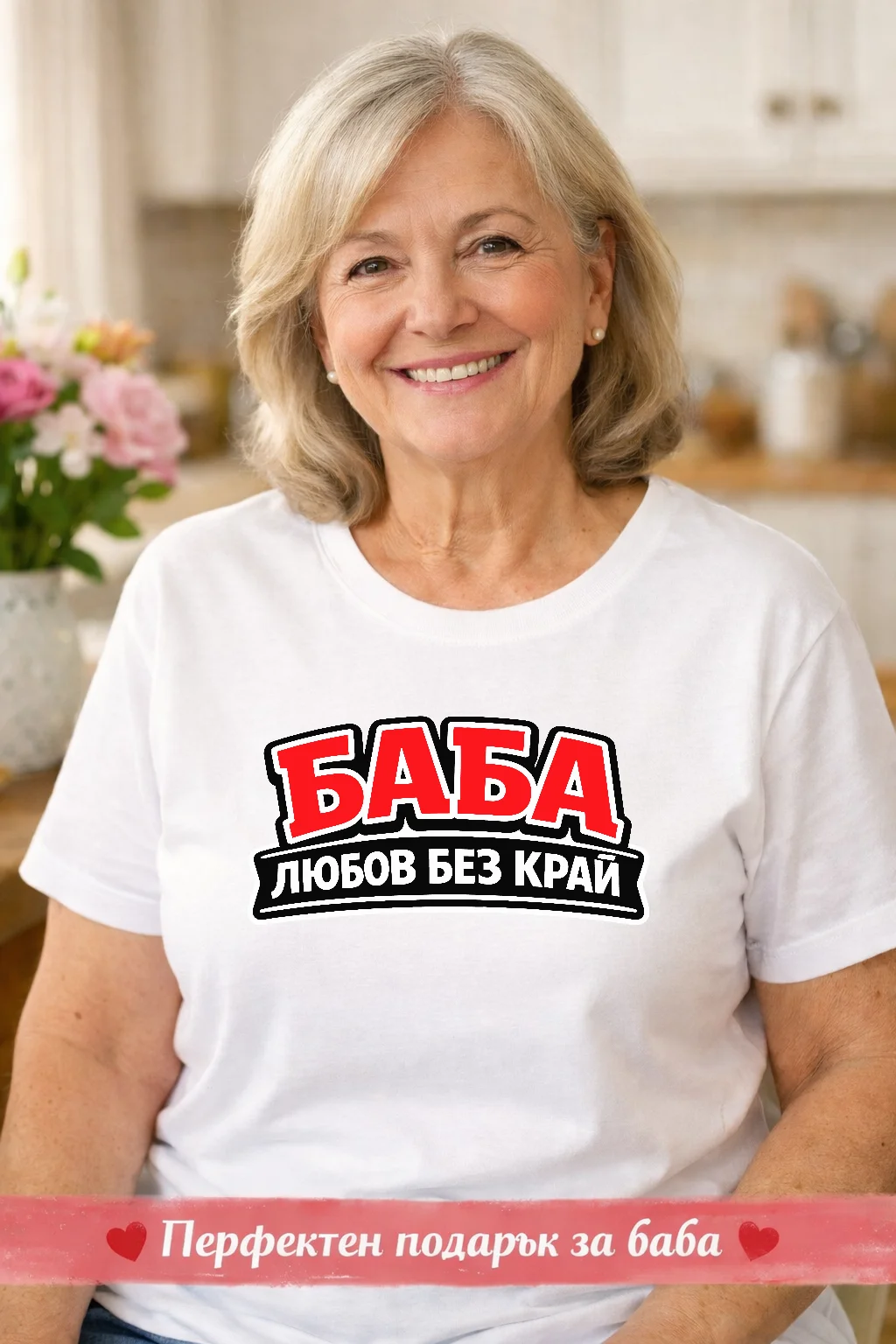 Тениска за баба с надпис „Баба – любов без край“