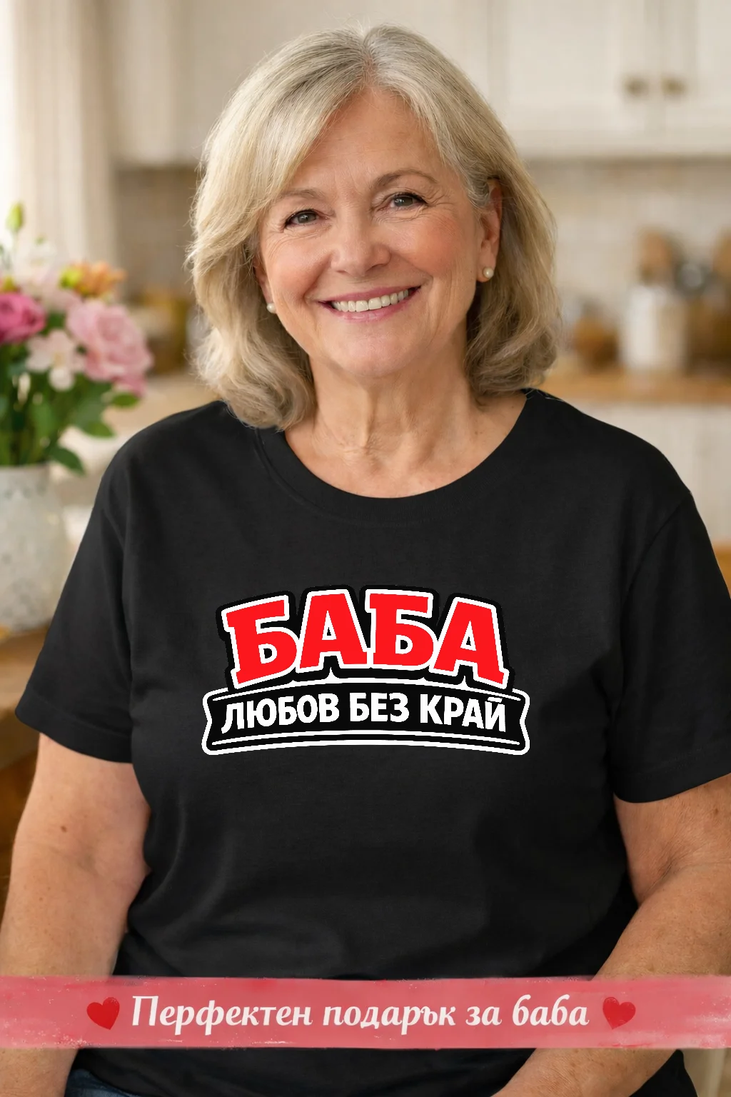 Тениска за баба с надпис „Баба – любов без край“