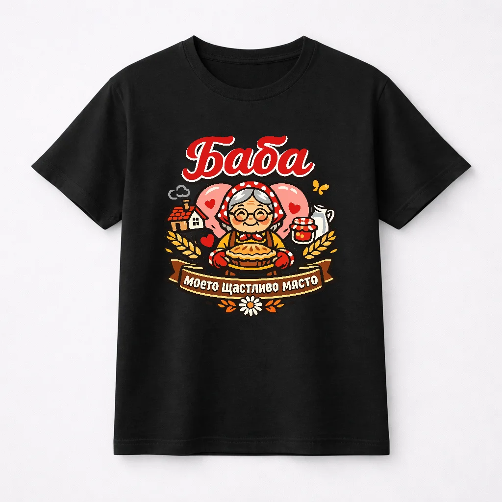 Тениска за баба с надпис “Баба – моето щастливо място”