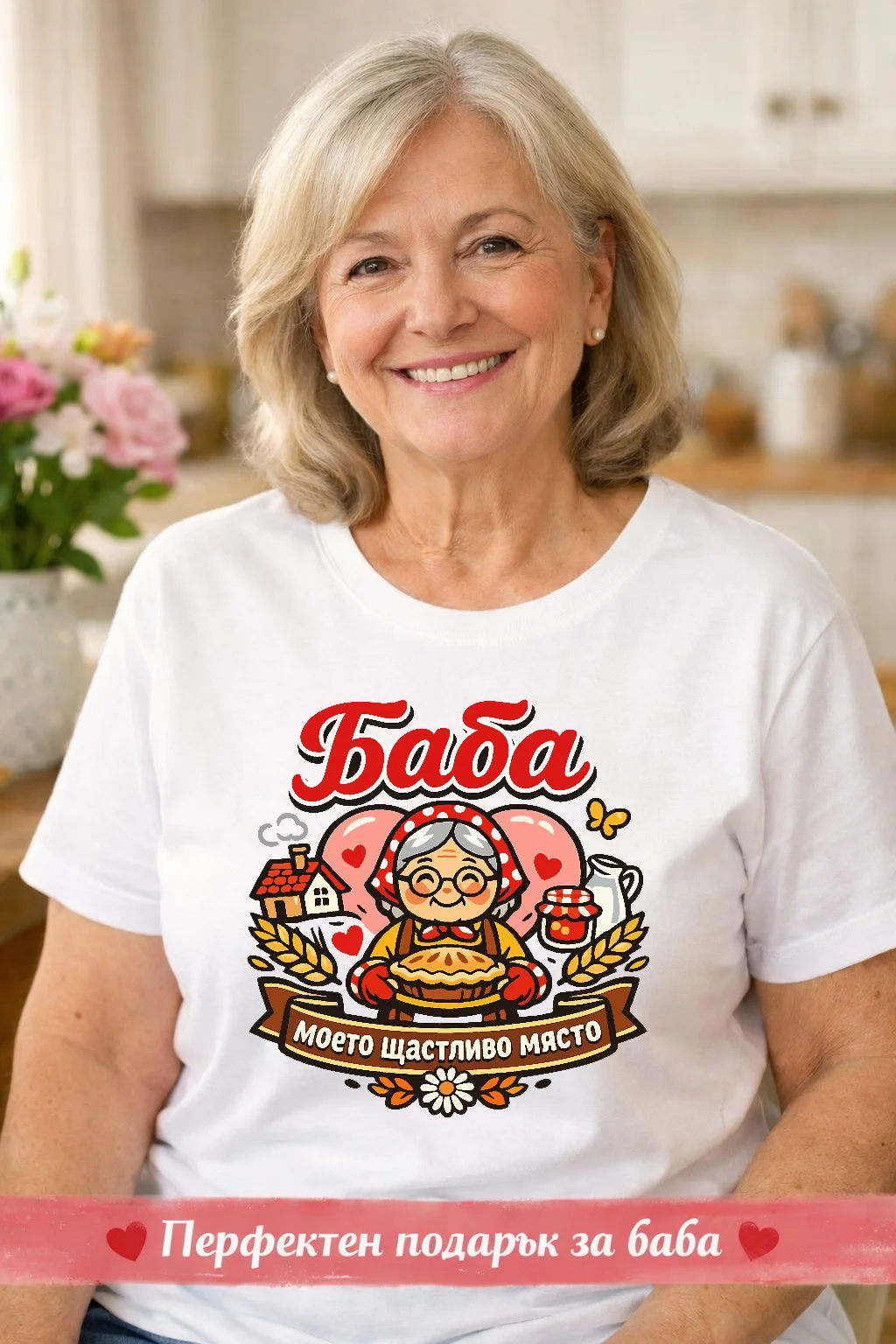 Тениска за баба с надпис “Баба – моето щастливо място”