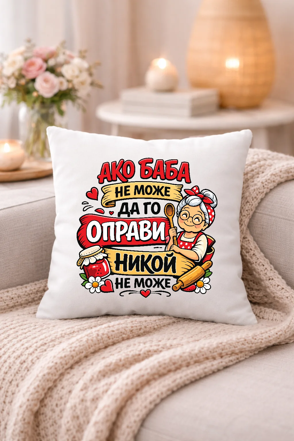 Възглавничка с надпис Ако баба не може да го оправи, никой не може 2
