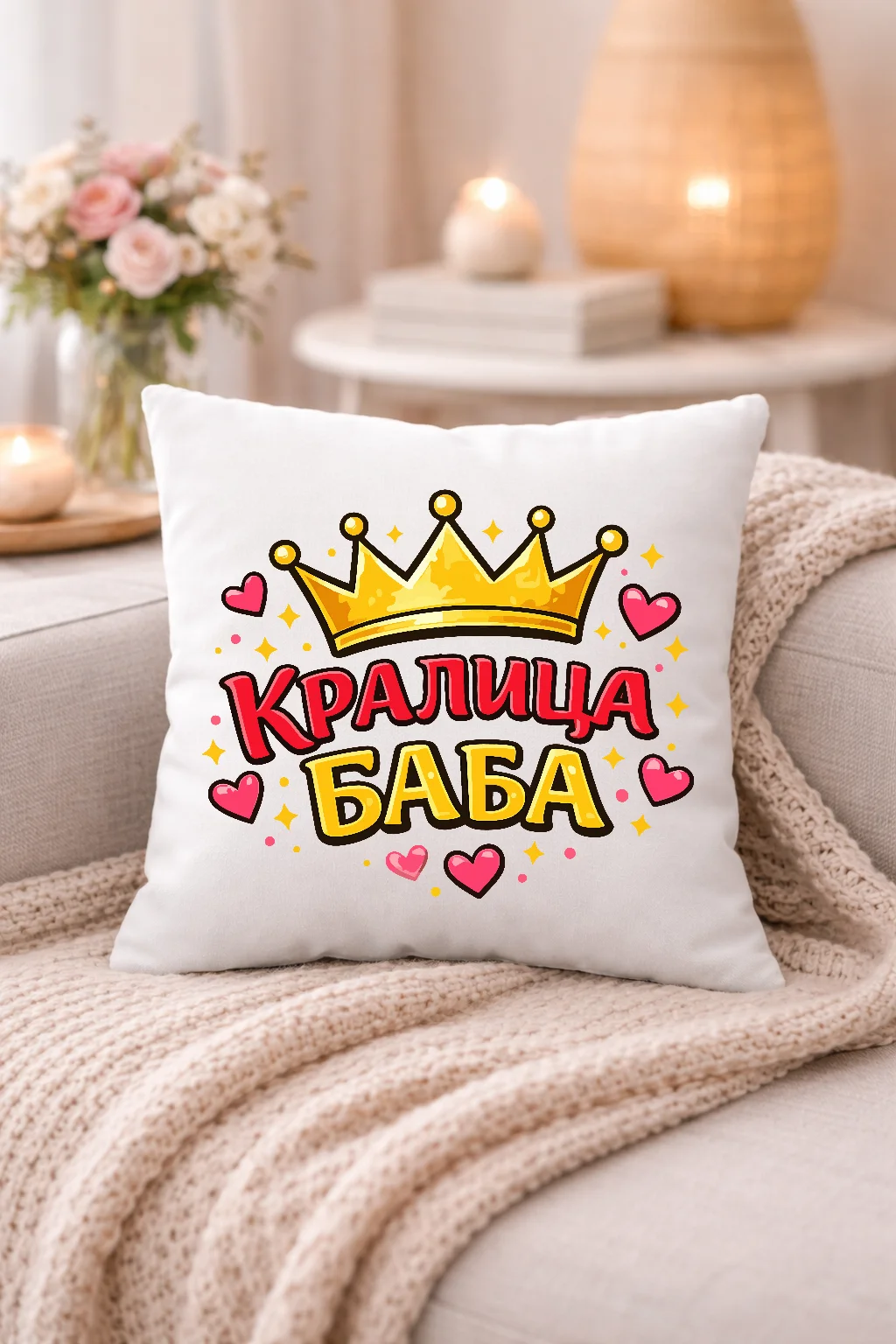 Възглавничка с надпис “Кралица баба и корона”